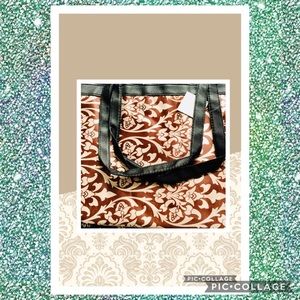 Brown Damask Print Tote Bag w/matching Wallet